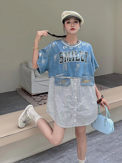 ModaFesta - denim-long-top-metalaic-splash 